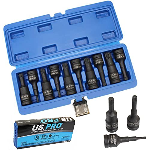 US PRO IMPACT SPLINE BIT Socket Set 1/2" Dr Impact Keys Spline M5 - M18 3639