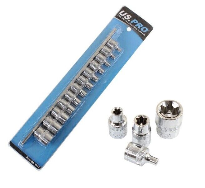 US PRO 12Pc 3/8" Dr E Torx Sockets On Rail E4 to E20 Female Torx Star 1377