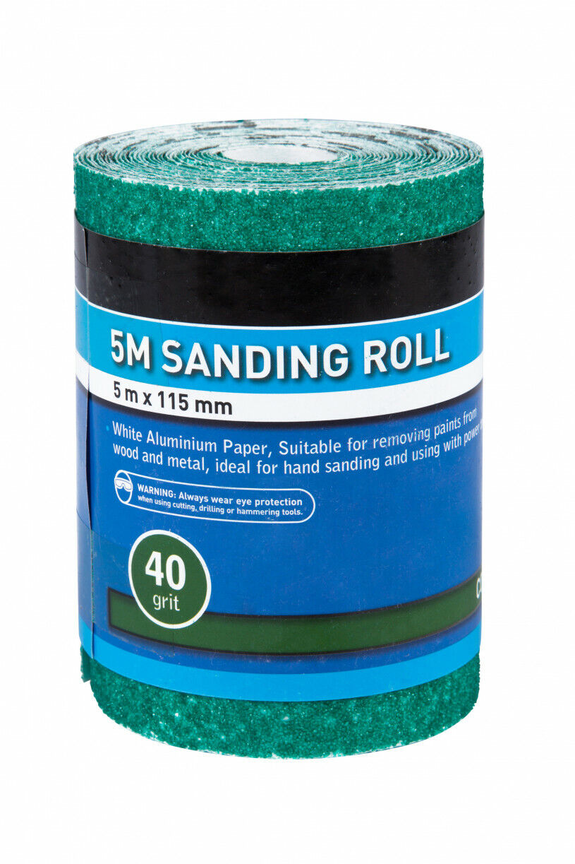 Sandpaper 5m x 115mm Sanding Roll 40 Grit, Anti Clogging for Flat Surfaces