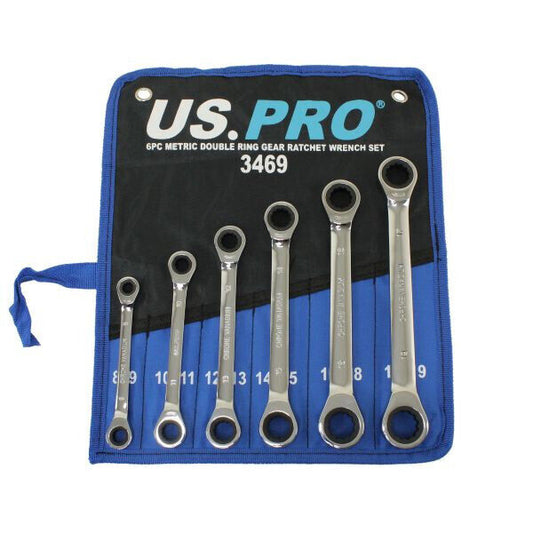 US PRO 6pc Metric Ratchet Spanner Set Double Ring Gear Wrench Spanners 8-19mm