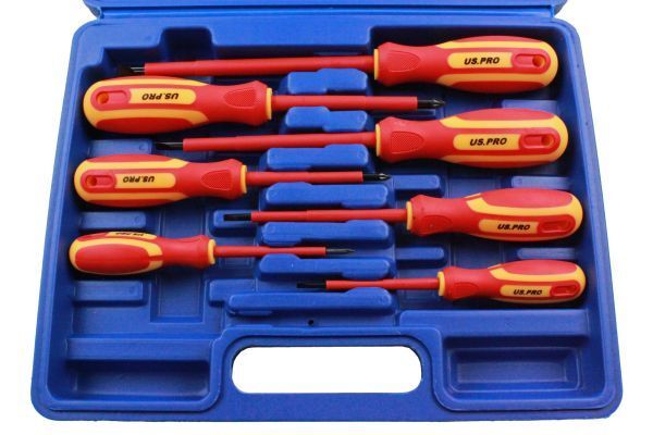 US Pro by Bergen 7pc VDE Insulated Electricians Screwdriver Set in Case 1606