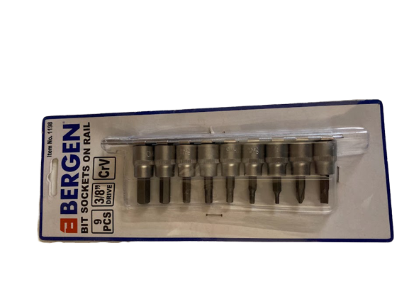 BERGEN 9pc HEX / ALLEN BIT SOCKET SET 3/8" H3 H4 H5 H5.5 H6 H8 H10 SL1 PH2 1198