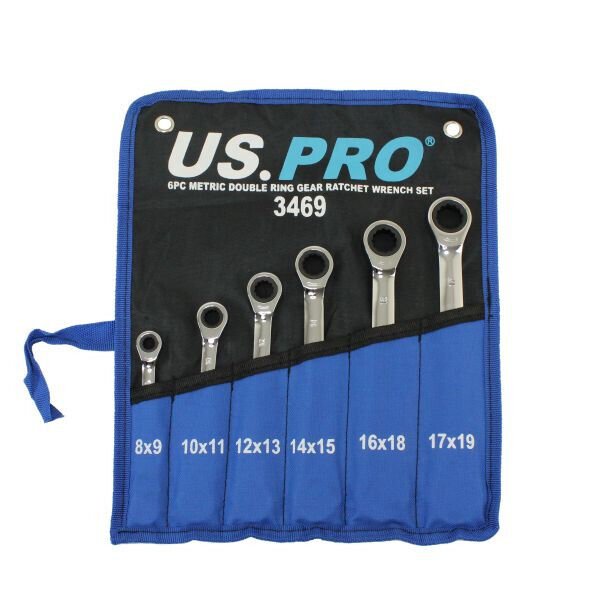 US PRO 6pc Metric Ratchet Spanner Set Double Ring Gear Wrench Spanners 8-19mm