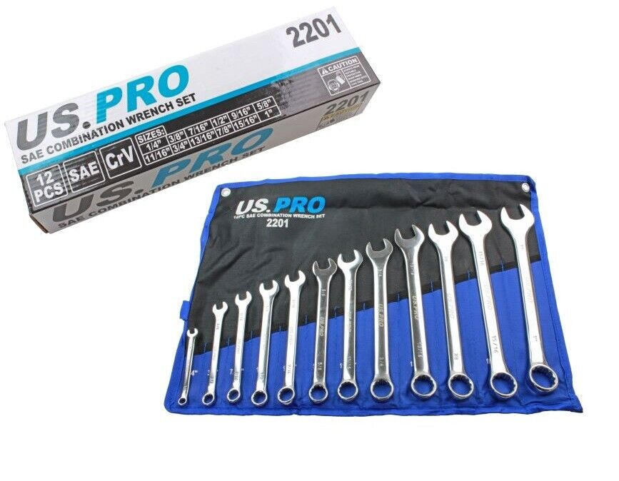 US PRO Tools 12pc SAE / AF Imperial Combination Spanner Wrench Set 1/4 - 1" 2201