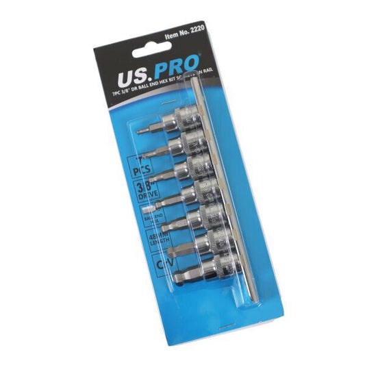 US PRO 3/8" Hex Allen Bit Key Sockets Ball End Socket Set Ratchet Tool 2220