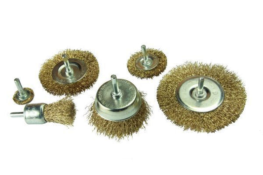 ROTARY WIRE WHEEL & CUP BRUSH 6 PIECE SET 6MM SHANK USE WITH POWER DRILL 2151