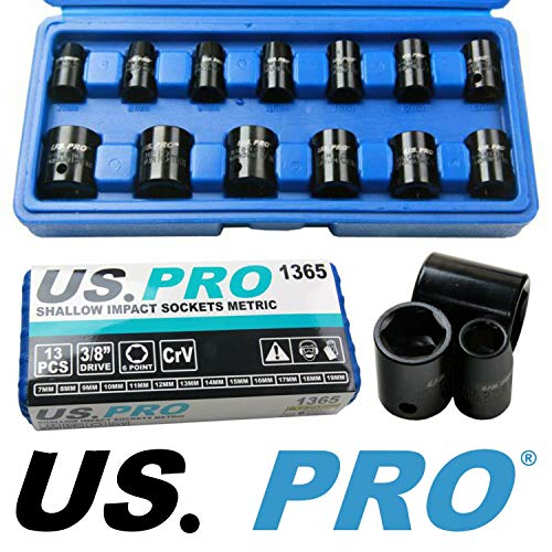 US PRO 3/8" Shallow Impact Socket Set Metric 7-19mm 6 Point  13PC Ratchet Tool