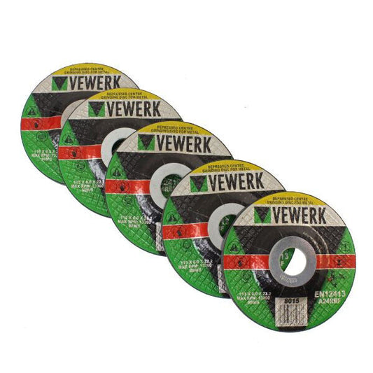 VEWERK by BERGEN 4 1/2" Metal Grinding Disc 115mm x 6mm x 22.2mm  5 PACK Angle