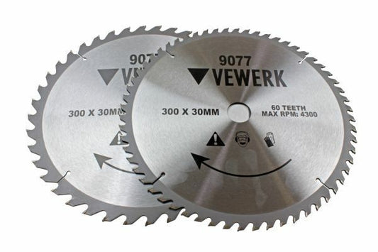 2x VEWERK TCT Circular Wood Saw Blades 300 X 30MM Fits Festool, Makita 9077