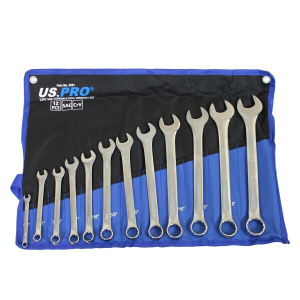 US PRO Tools 12pc SAE / AF Imperial Combination Spanner Wrench Set 1/4 - 1" 2201