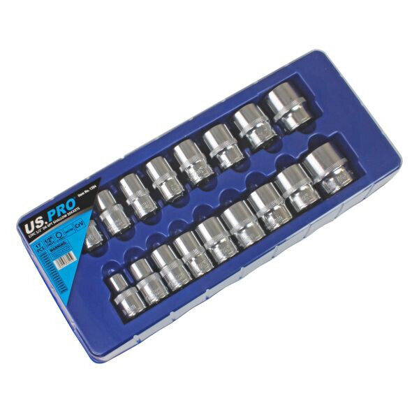 US PRO 1/2" Drive Shallow Metric Socket Set 17PC 6PT 10-30MM Chrome Sockets 1394